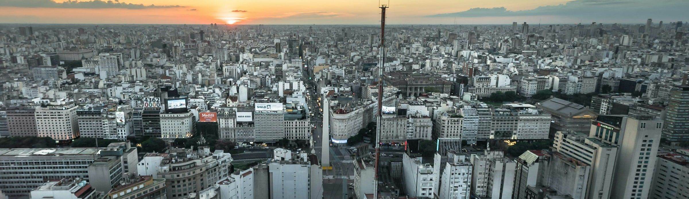 Buenos Aires spread out at sunset, seen from the air